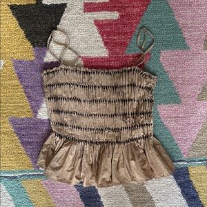 ZARA Tan Ruched Beaded Top